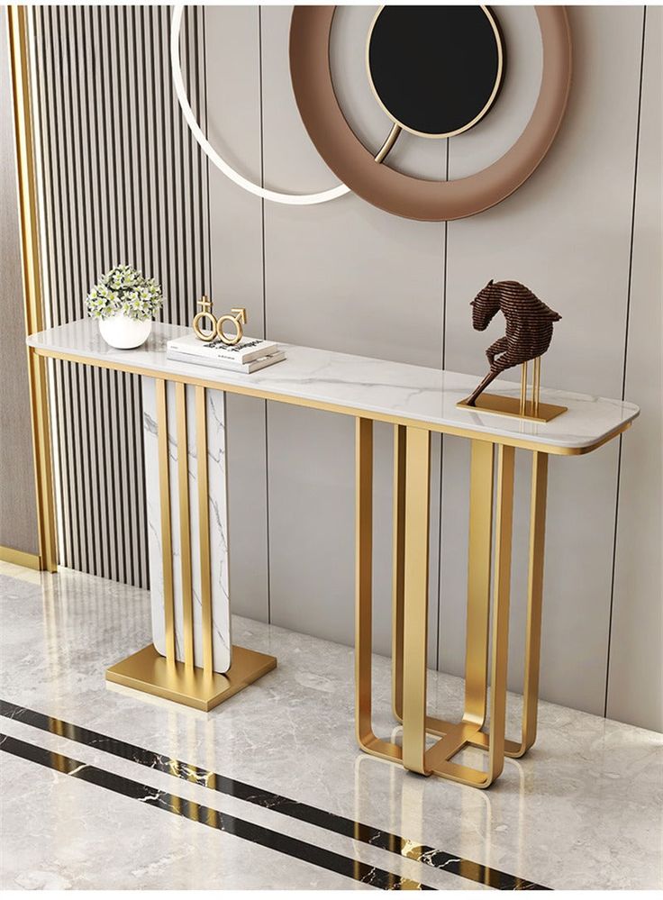 rectangular marble top assent table with golden metallic legs pandora small
